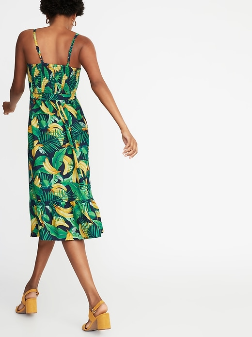Image number 2 showing, Tie-Belt Square-Neck Banana-Print Midi Dress for Women