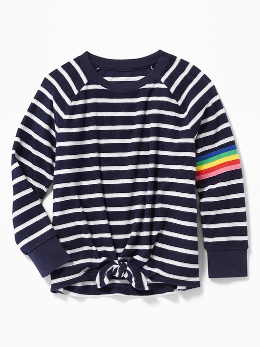 View large product image 1 of 2. Striped Loop-Terry Tie-Hem Sweatshirt for Girls