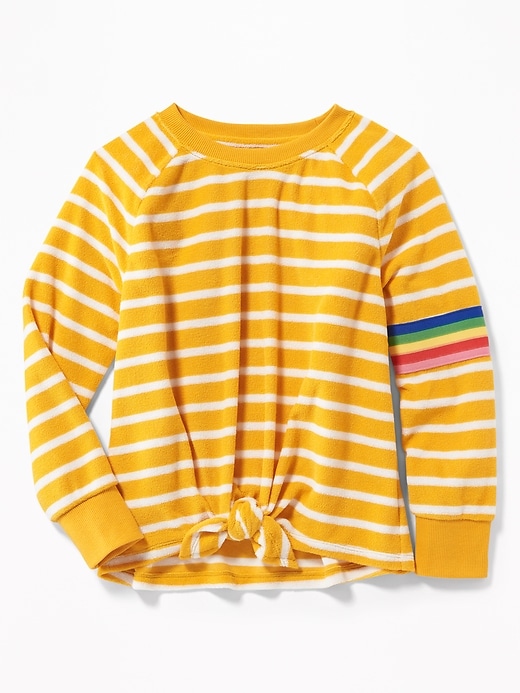Striped Loop-Terry Tie-Hem Sweatshirt for Girls