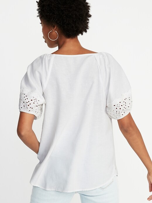 Image number 2 showing, High-Neck Cutwork-Sleeve Blouse for Women