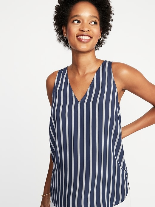 Image number 1 showing, Striped Sleeveless V-Neck Top for Women