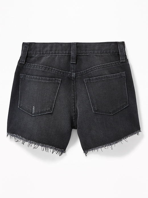 View large product image 2 of 3. High-Waisted Button-Fly Distressed Black Denim Shorts For Girls