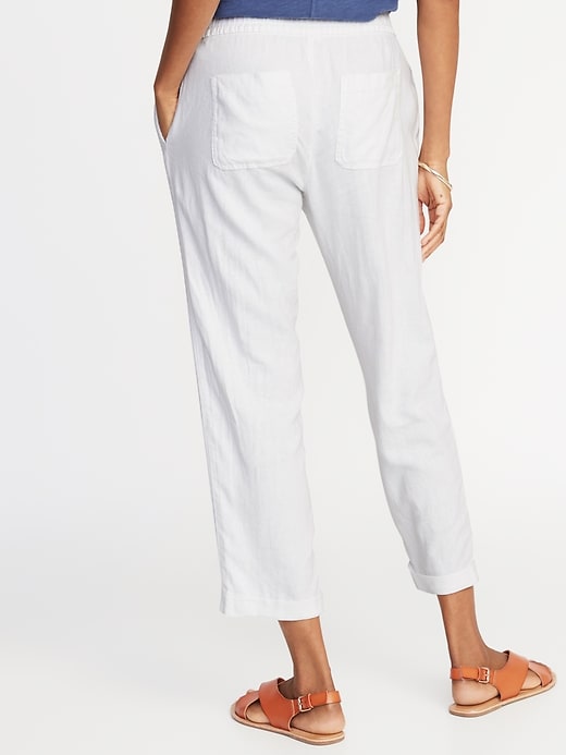 View large product image 2 of 2. Mid-Rise Linen-Blend Straight-Leg Cropped Pants for Women