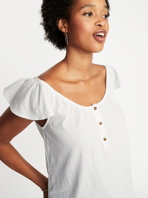 Image number 1 showing, Relaxed Flutter-Sleeve Textured Top for Women