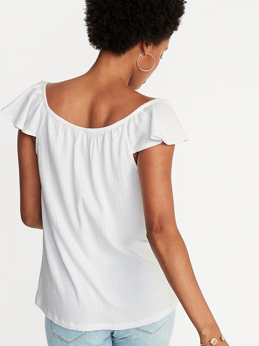 Image number 2 showing, Relaxed Flutter-Sleeve Textured Top for Women