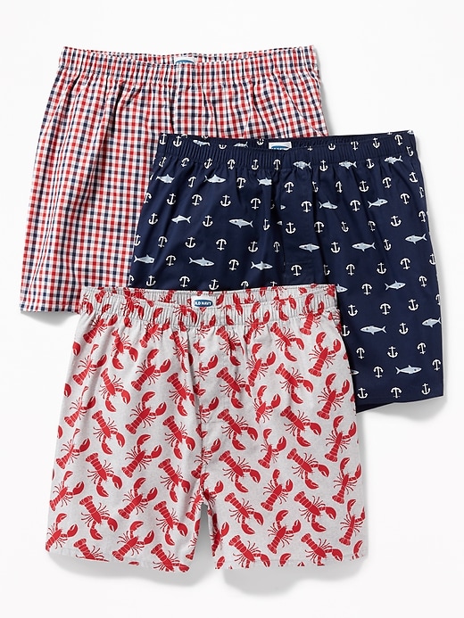 View large product image 1 of 1. Patterned Poplin Boxer Shorts 3-Pack for Men -- 3.75-inch inseam