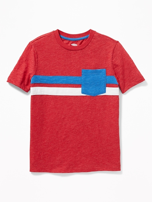 View large product image 1 of 3. Color-Blocked Chest-Stripe Pocket Tee For Boys