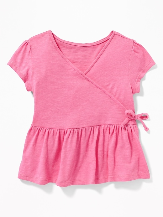 View large product image 1 of 1. Slub-Knit Faux-Wrap Peplum-Hem Top for Toddler Girls