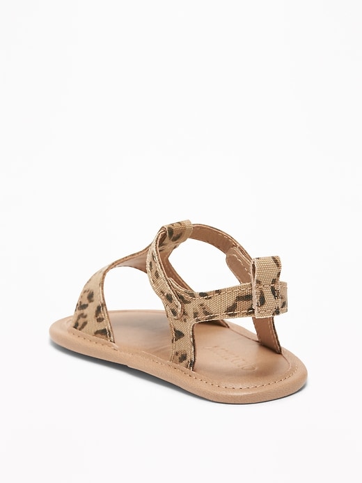 View large product image 2 of 4. Leopard-Print Canvas T-Strap Sandals for Baby