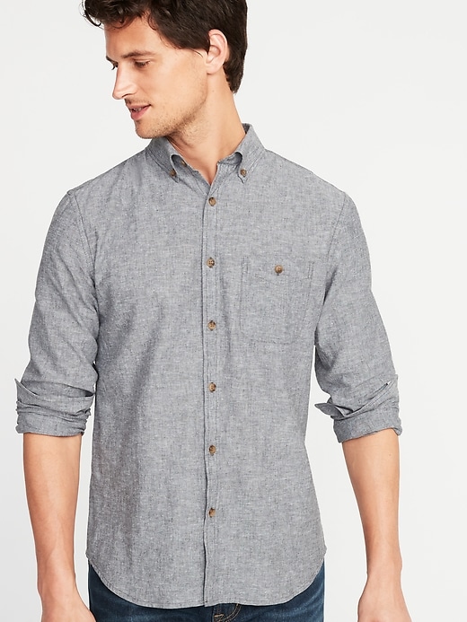 View large product image 1 of 1. Slim-Fit Linen-Blend Shirt