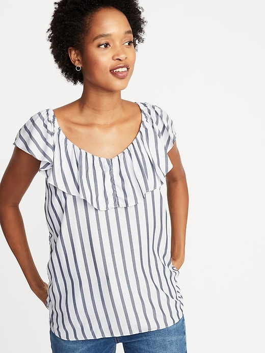 Image number 1 showing, Sleeveless Ruffle-Trim Striped Top for Women