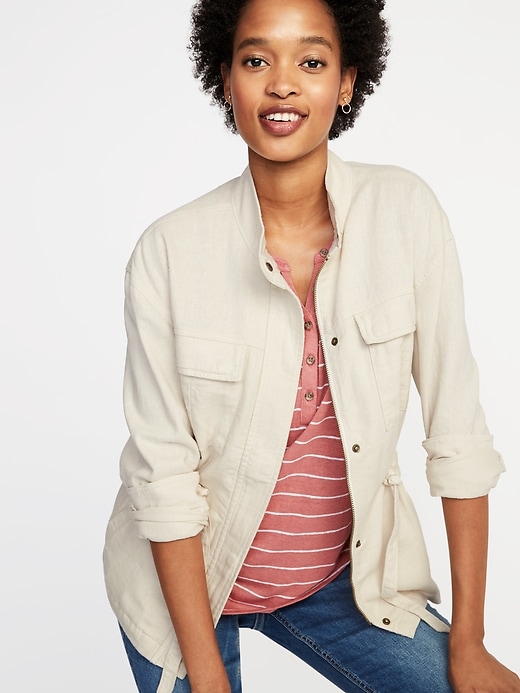 Image number 1 showing, Linen-Blend Utility Jacket for Women