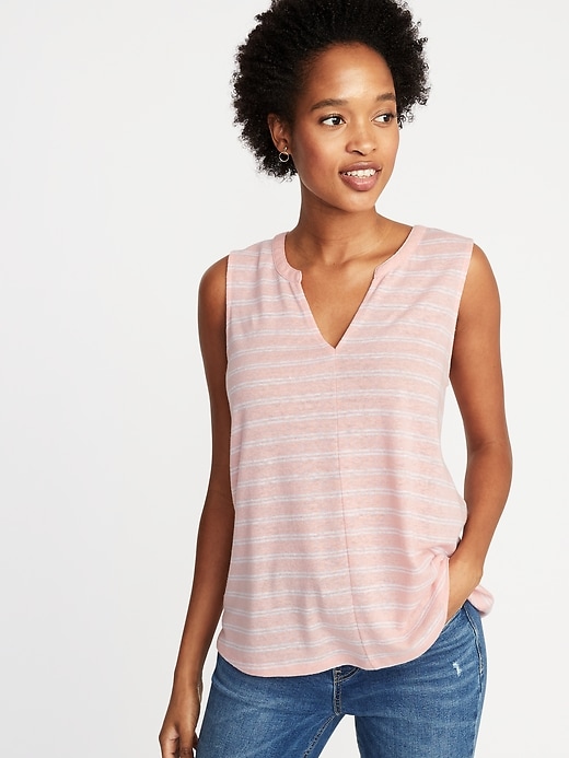 View large product image 1 of 1. Relaxed Striped Linen-Blend Tank for Women
