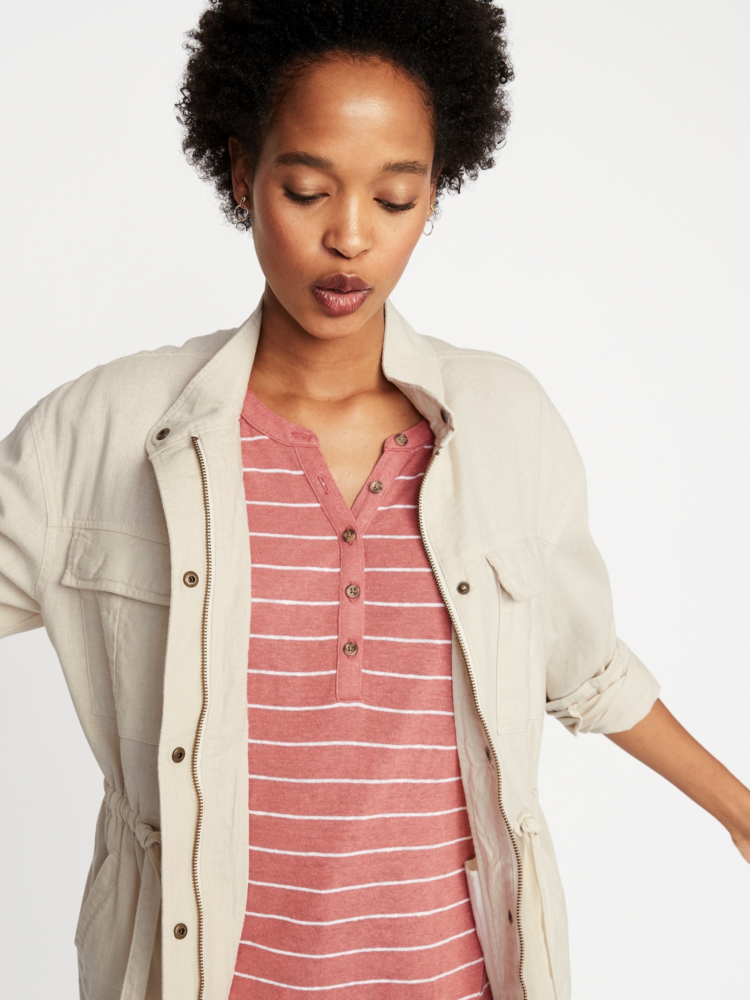 Linen blend deals utility jacket