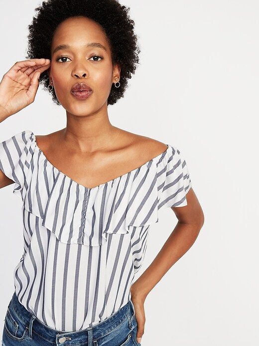 Sleeveless Ruffle-Trim Striped Top for Women | Old Navy