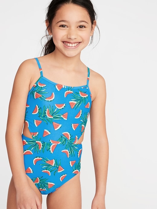 View large product image 1 of 1. Side-Cutout Swimsuit for Girls