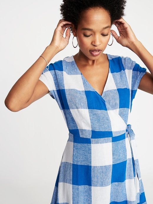 Image number 4 showing, Waist-Defined Wrap-Front Gingham Dress for Women