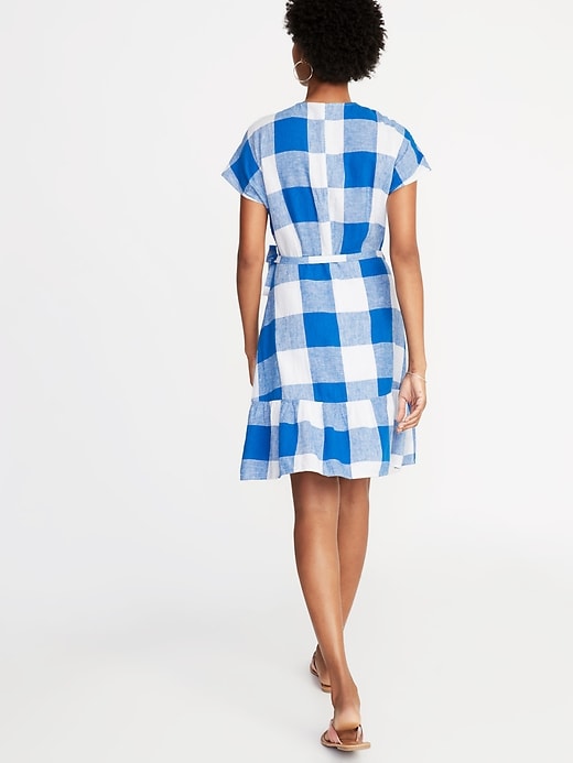 Image number 2 showing, Waist-Defined Wrap-Front Gingham Dress for Women