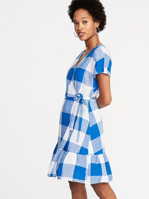 Image number 3 showing, Waist-Defined Wrap-Front Gingham Dress for Women