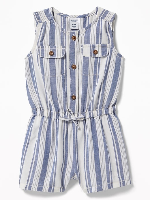 View large product image 1 of 2. Striped Sleeveless Utility Romper for Baby