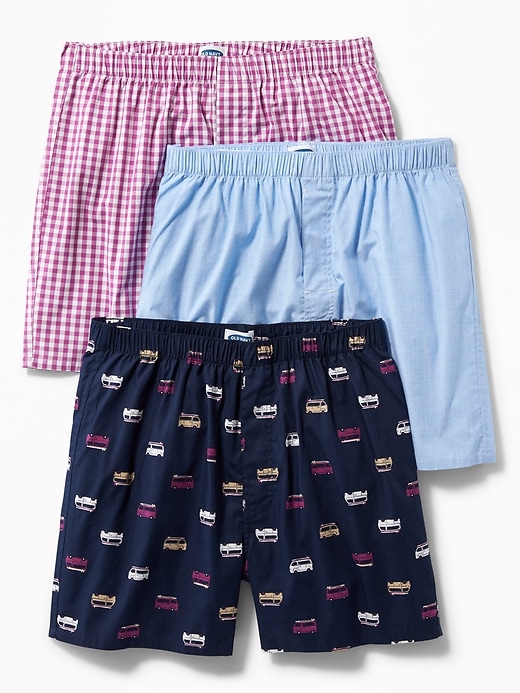 View large product image 1 of 2. Patterned Poplin Boxer Shorts 3-Pack for Men -- 3.75-inch inseam