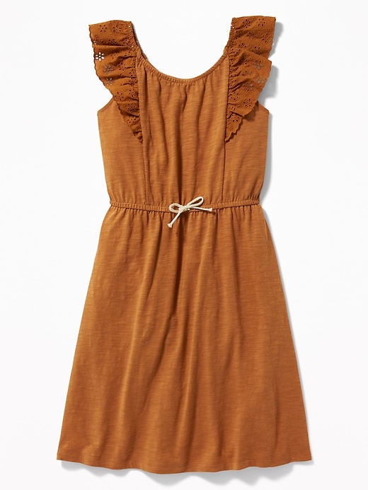 View large product image 1 of 1. Slub-Knit Eyelet-Sleeve Waist-Defined Dress for Girls