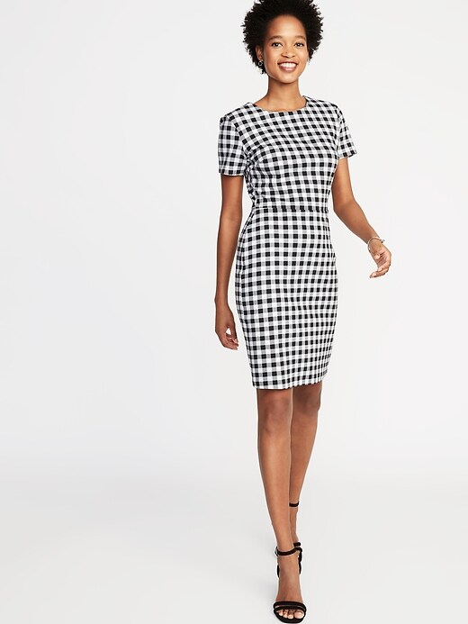 Image number 1 showing, Gingham Ponte-Knit Sheath Dress for Women
