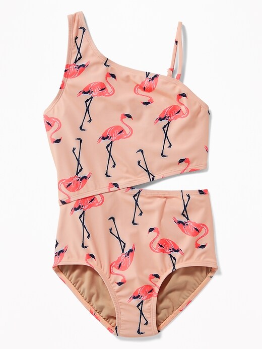 View large product image 1 of 2. Printed One-Shoulder Side-Cutout Swimsuit for Girls