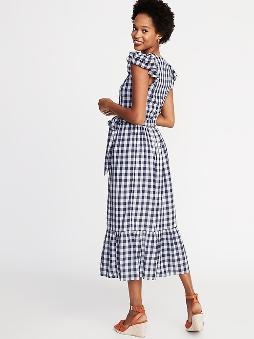 Image number 2 showing, Waist-Defined Wrap-Front Gingham Midi for Women