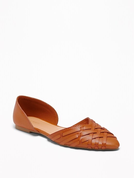 View large product image 1 of 1. Braided Faux-Leather D'Orsay Flats for Women