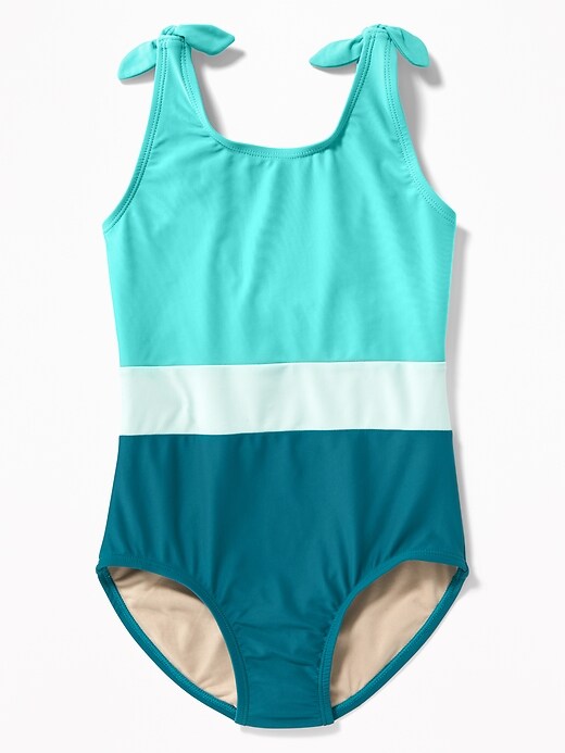 View large product image 1 of 2. Color-Blocked Tie-Shoulder Swimsuit for Girls