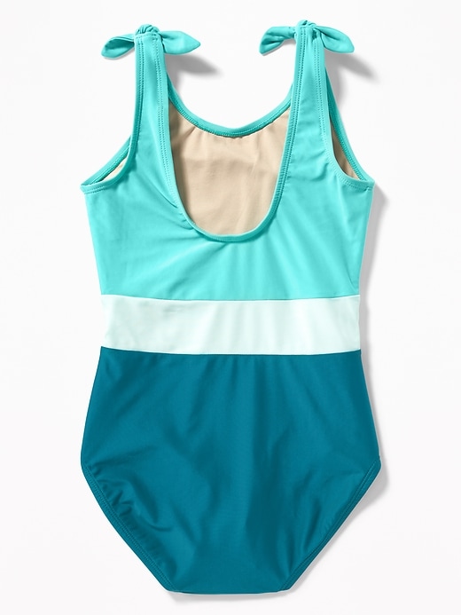 View large product image 2 of 2. Color-Blocked Tie-Shoulder Swimsuit for Girls