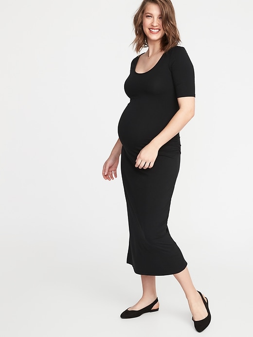 Image number 1 showing, Maternity Jersey Elbow-Sleeve Maxi