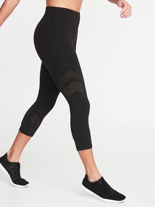 View large product image 1 of 2. High-Waisted Elevate Laser-Cut Compression Crops For Women