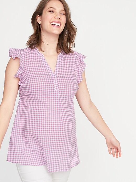 gingham ruffle sleeve top