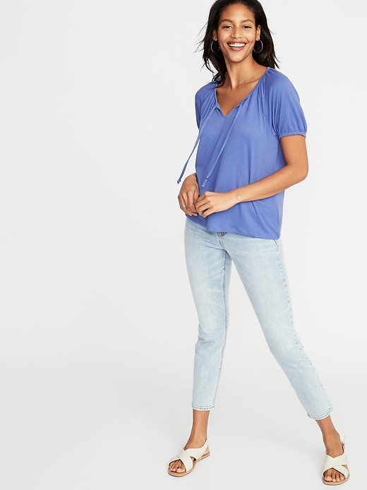 Image number 3 showing, Relaxed Split-Neck Textured Top for Women