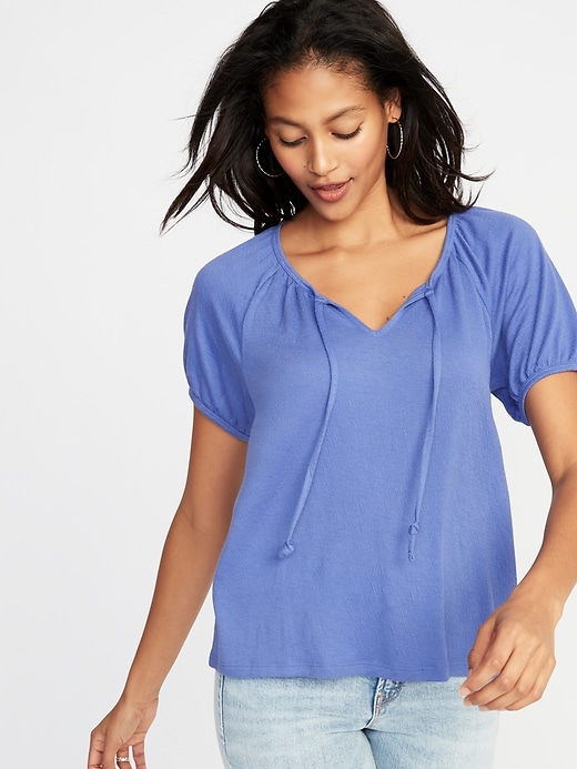 Image number 1 showing, Relaxed Split-Neck Textured Top for Women