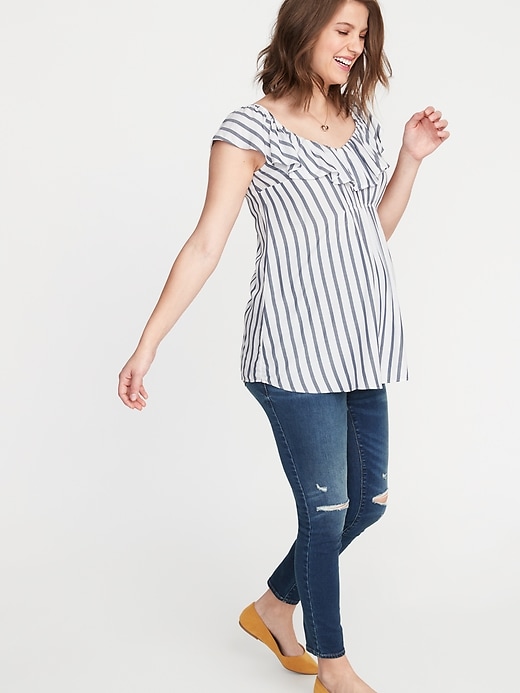Image number 3 showing, Maternity Striped Ruffle V-Neck Blouse
