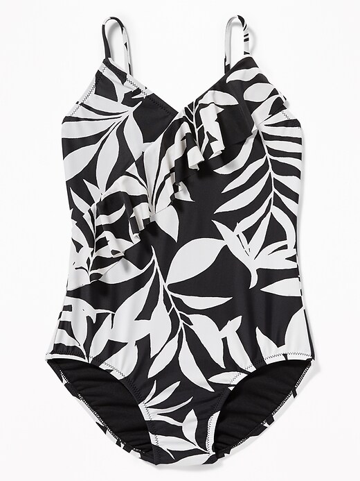 View large product image 1 of 2. Printed Asymmetrical-Ruffle Swimsuit for Girls