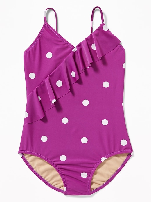 View large product image 1 of 1. Printed Asymmetrical-Ruffle Swimsuit for Girls