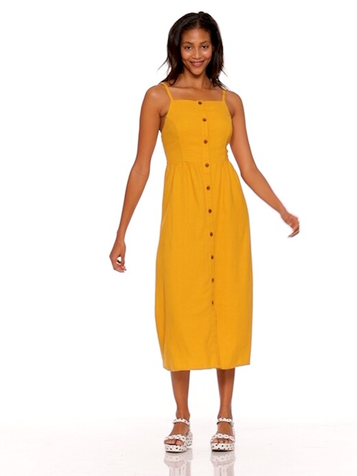 knee length dresses for ladies Square-Neck Linen-Blend Mini Dress