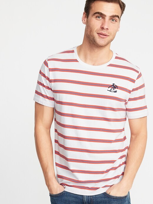 View large product image 1 of 2. Soft-Washed Striped Embroidered-Graphic Tee