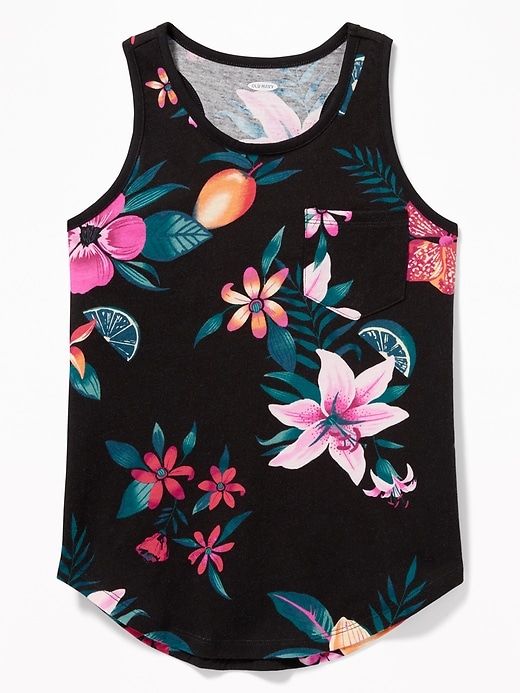 View large product image 1 of 2. Tropical-Print Softest Pocket Tank for Girls