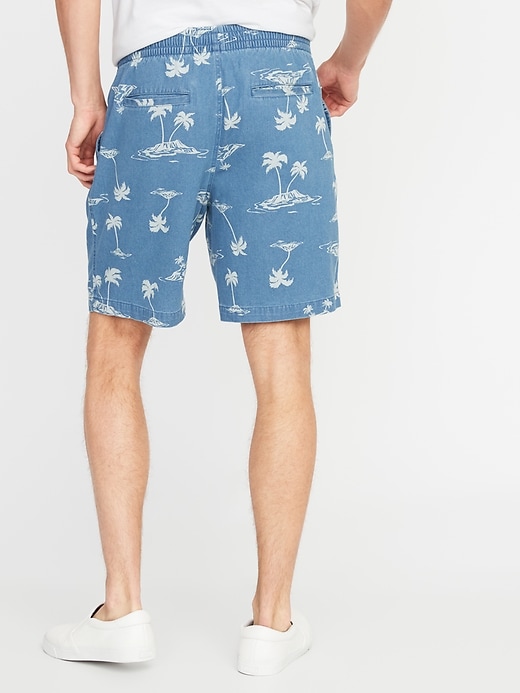 View large product image 2 of 2. Built-In Flex Palm-Print Denim Jogger Shorts - 9-inch inseam