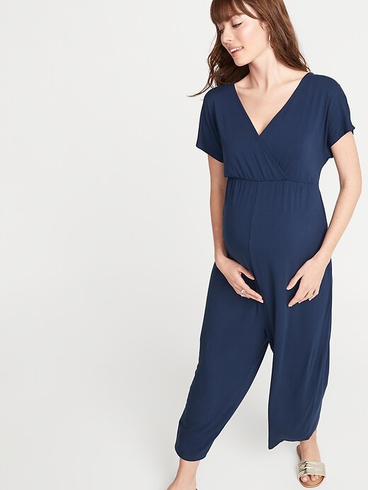 Image number 1 showing, Maternity Cross-Front Jersey Jumpsuit