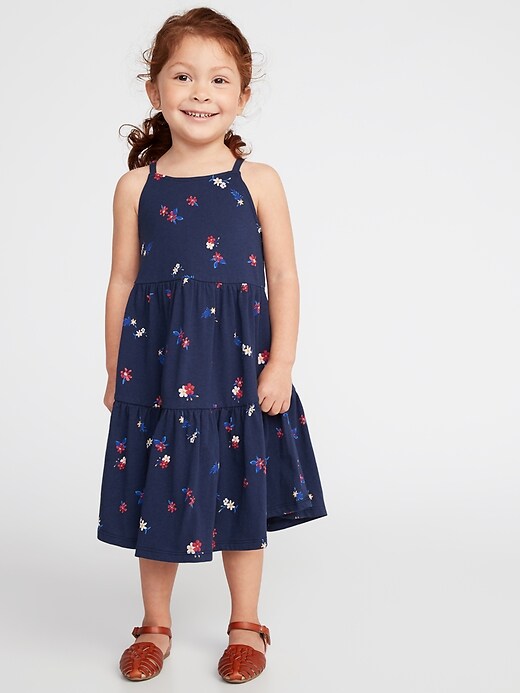 View large product image 1 of 1. Printed Tiered Jersey Swing Dress for Toddler Girls