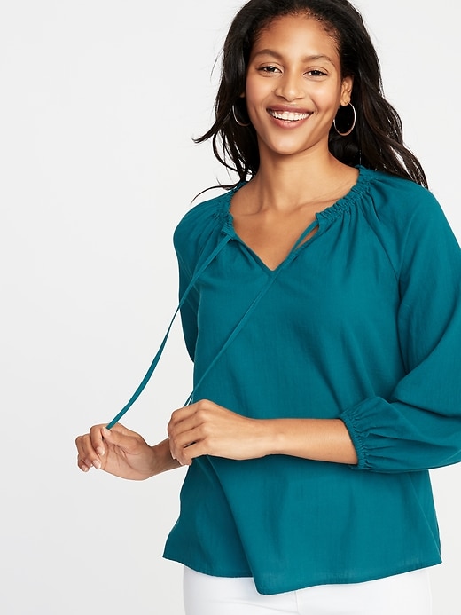 Lightweight Tie-Neck Blouse For Women | Old Navy