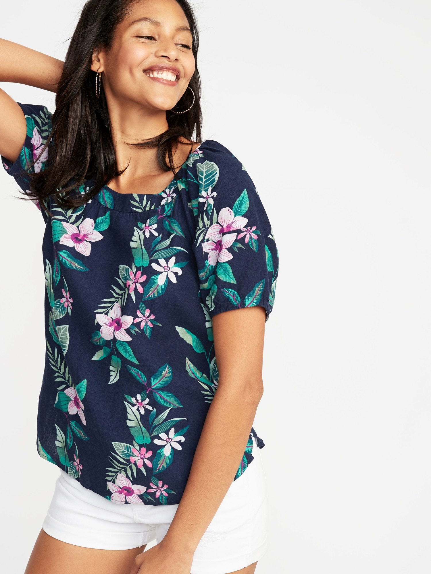 Printed High-Neck Lantern-Sleeve Blouse for Women | Old Navy