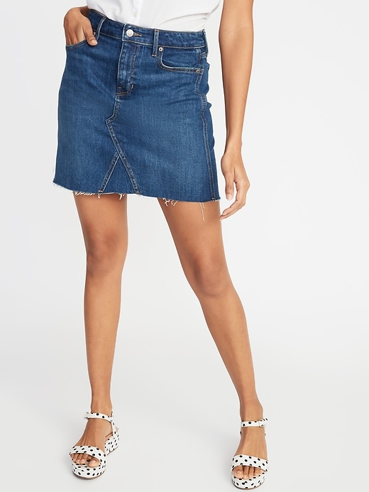 View large product image 1 of 2. High-Waisted Frayed-Hem Jean Skirt for Women
