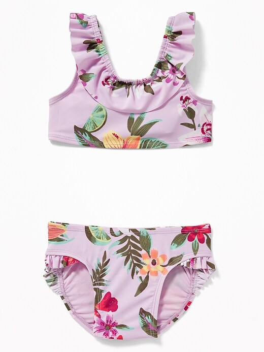 View large product image 1 of 2. Ruffle-Trim Floral Bikini Swim Set for Toddler Girls